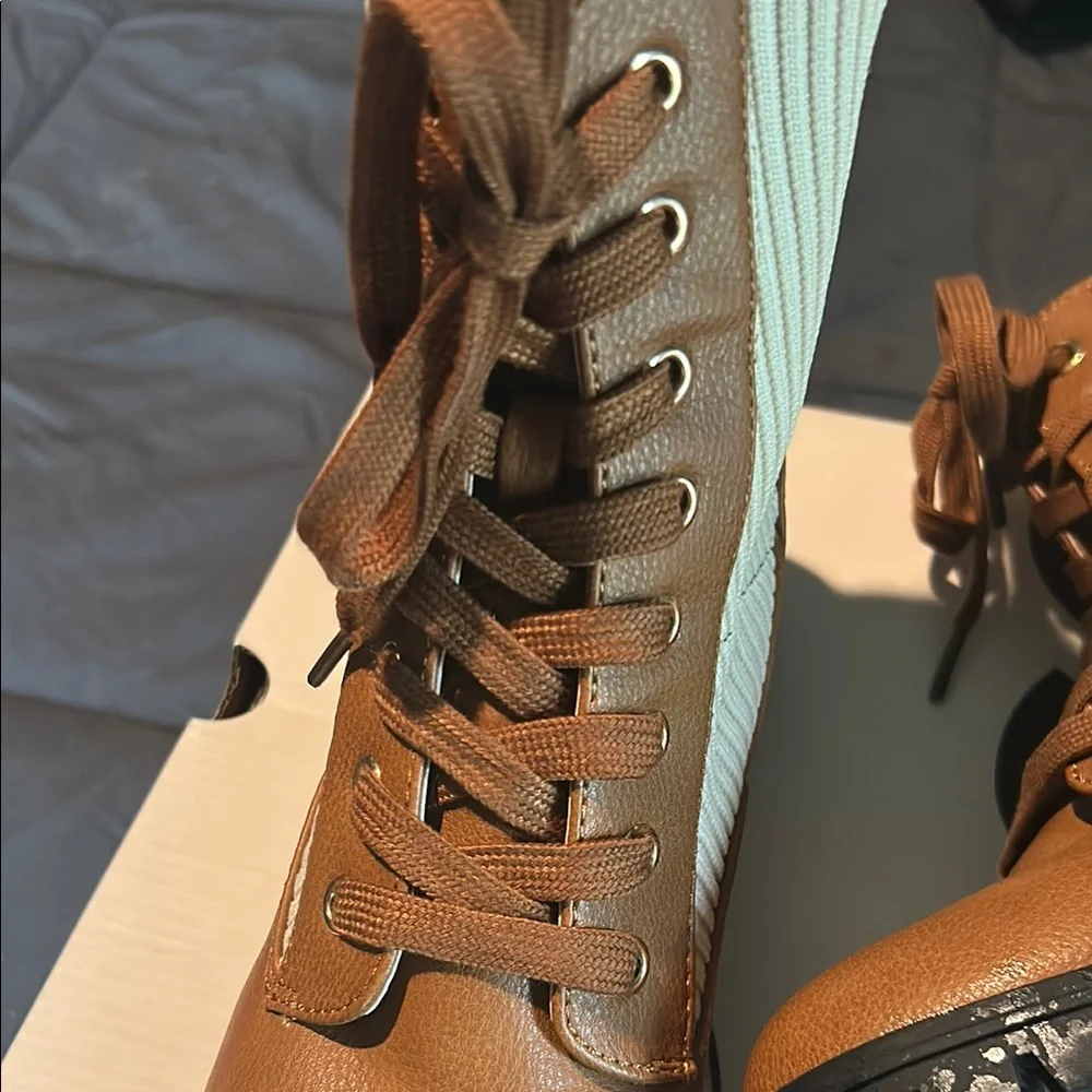 SO Tan and Cream Lace Up Boots with Chunky Sole - Picture 5 of 9